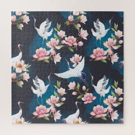 Rode kraan Magnolia: Japanse Waterverf. Legpuzzel (Verticaal)