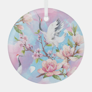 Rode kraan Waterverf Japans motief Glas Ornament