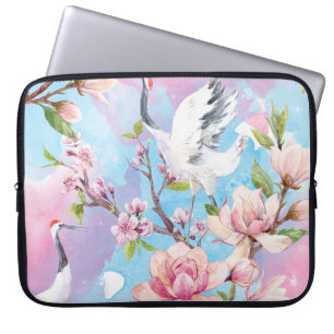 Rode kraan Waterverf Japans motief Laptop Sleeve