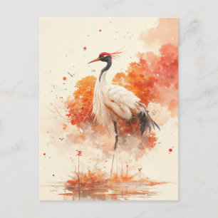 Rode Kraanvogel in herfst moeraslandschap Briefkaart