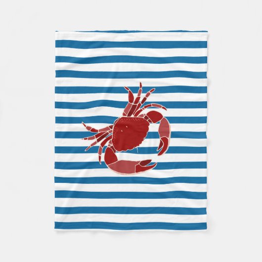 Rode krab Blue en White Stripe Fleece Blanket (Voorkant)