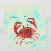 Rode krab Elegant Beach Verloving Save the Date Aankondigingskaart (Voorkant / Achterkant)