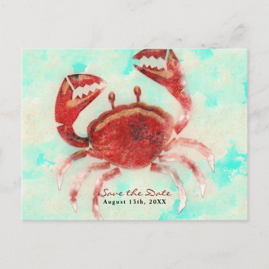 Rode krab Elegant Beach Verloving Save the Date Aankondigingskaart (Voorkant)