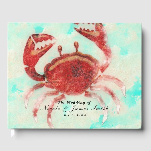 Rode Krab Elegant Strand Gepersonaliseerde Trouwfe Gastenboek (Voorkant)