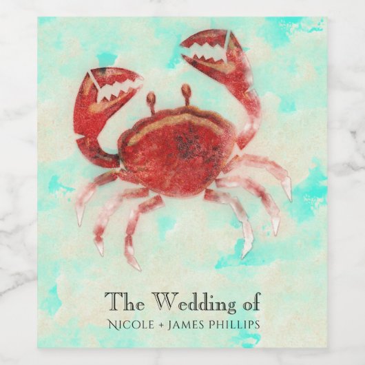 Rode Krab Elegante Strand Bruiloft Wijnlabels Wijn Etiket (Enkel label)