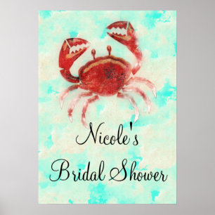 Rode Krab Elegante Strand Verlovings Poster Banner