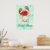 Rode Krab Elegante Strand Verlovings Poster Banner (Keuken)
