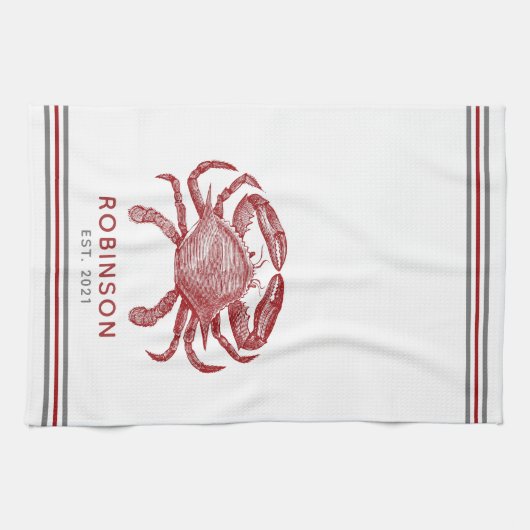  rode krab, gepersonaliseerde naam sjabloon theedoek (Horizontaal)