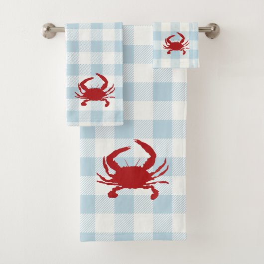 Rode Krab Gingham Patroon Badhanddoek Set Bad Handdoek (Insitu)
