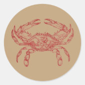  rode krab in kraft ronde sticker (Voorkant)