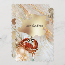 Rode krab marmeren goud vloeistof elegante partij  kaart