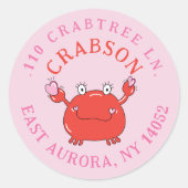 Rode krab met het Etiket van het Adres van de Rond (Voorkant)