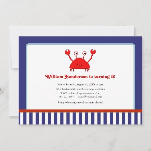 Rode krab Nautical Birthday Invitations Kaart (Voorkant)