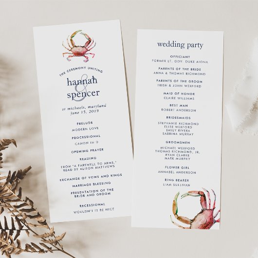 Rode krab | Nautical Wedding Ceremony Programme Programmakaart