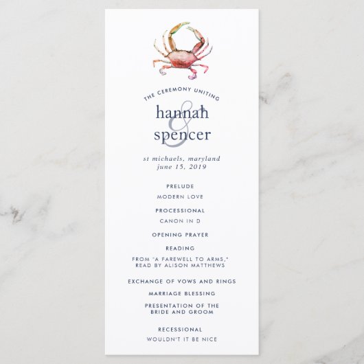 Rode krab | Nautical Wedding Ceremony Programme Programmakaart (Voorkant)