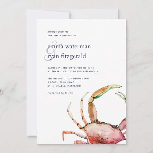 Rode krab | nautische bruiloft uitnodiging (Voorkant)