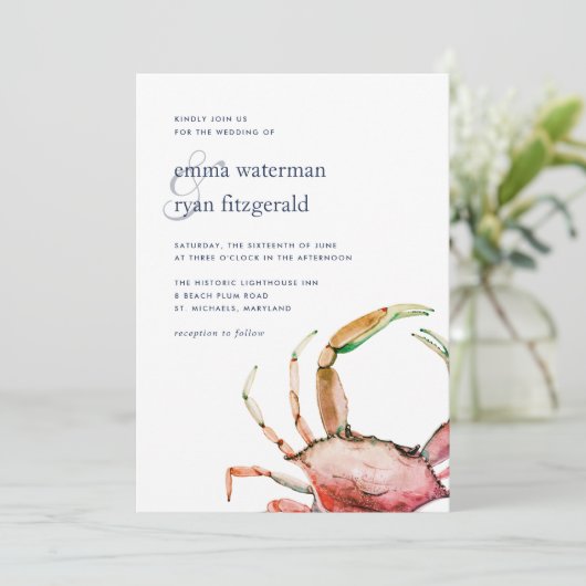 Rode krab | nautische bruiloft uitnodiging (Staand voorkant)