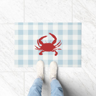 Rode Krab Nautische Gingham Patroon Deur Mat
