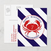 Rode krab nautische verjaardag uitnodiging briefkaart (Voorkant / Achterkant)