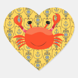 Rode Krab op Nautische Hart Sticker