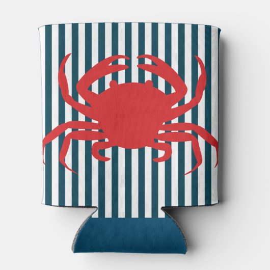 Rode krab op nautische strepen blikjeskoeler (Achterkant)