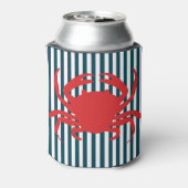 Rode krab op nautische strepen blikjeskoeler (Blikje Achterkant)