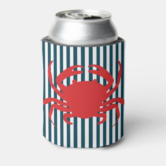 Rode krab op nautische strepen blikjeskoeler (Blikje Achterkant)