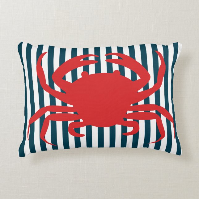 Rode krab op Noordelijke Stripes Decoratief Kussen (Voorkant)