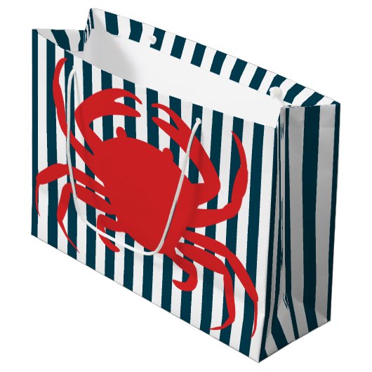 Rode krab op Noordelijke Stripes Large Cadeautasje (Voorkant Gekanteld)
