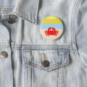 Rode krab op Sunny Beach Ronde Button 5,7 Cm (In situ)