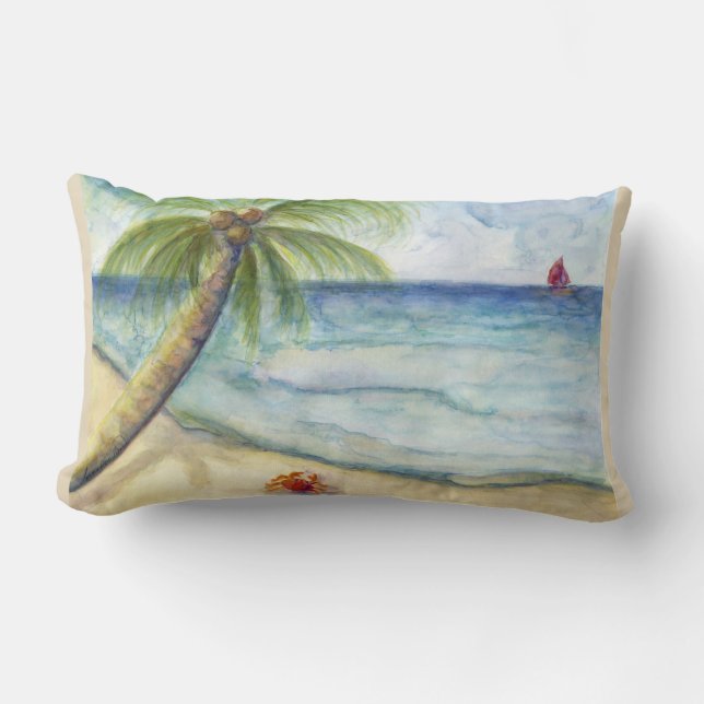 Rode krab op zand-strand Zeilpalm HomeDecor Kussen (Voorkant)