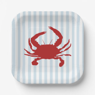 Rode Krab schilderij Nautische Streep Papieren Bordje
