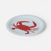 Rode Krab Schilderij Stripe Nautical Papieren Bordje (Gekanteld)