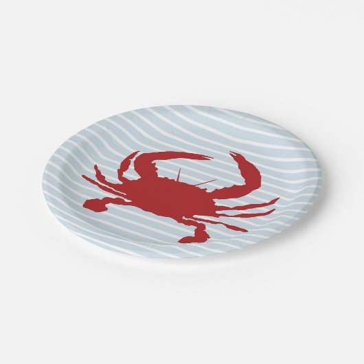 Rode Krab Schilderij Stripe Nautical Papieren Bordje (Gekanteld)