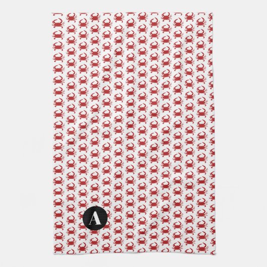 Rode krab Silhouette Monogram Patroonstrand Theedoek (Verticaal)