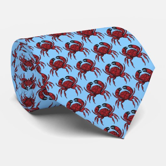 Rode krab-trekpleister Emblem Sky Blue BG Stropdas (Opgerold)