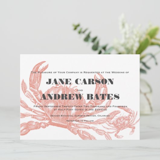 Rode krab-uitnodiging kaart (Staand voorkant)