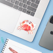 Rode krab waterverven illustratie sticker (Laptop met iPhone)