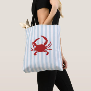 Rode Krab Zeevaart Blauw Streep Walvis Strand Vibe Tote Bag