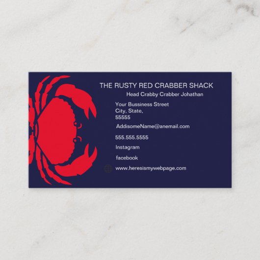 Rode Krab Zeevruchten Marine Blauw Wit Eenvoudige  Visitekaartje (Voorkant)
