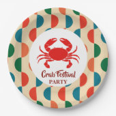 Rode Krab Zeevruchten Nautische Strepen geometrisc Papieren Bordje (Voorkant)