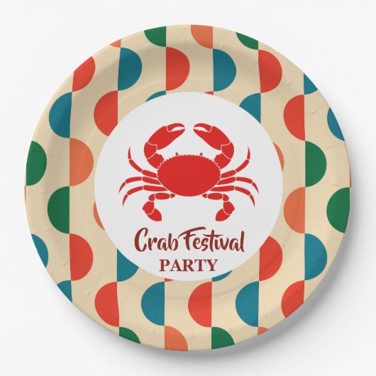 Rode Krab Zeevruchten Nautische Strepen geometrisc Papieren Bordje (Voorkant)