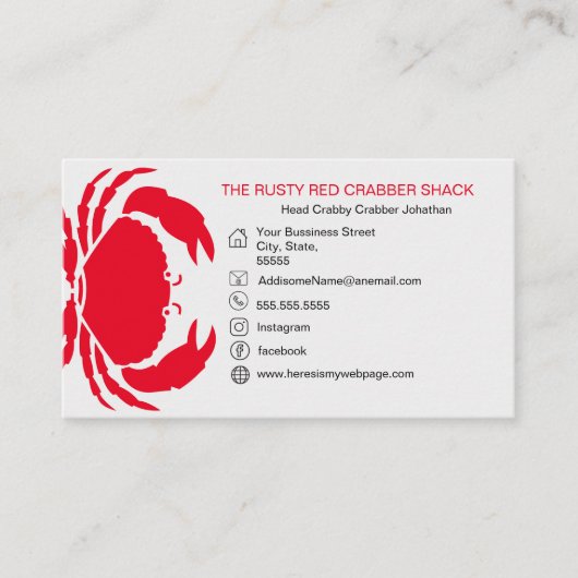 Rode Krab Zeevruchten Zwart Wit Eenvoudig Nautisch Visitekaartje (Voorkant)