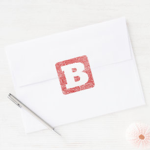Rode krabbelprint initiaal vierkante sticker