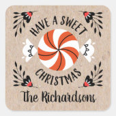 Rode Kraft Kerst Pepermunt Snoep Gift Labels (Voorkant)