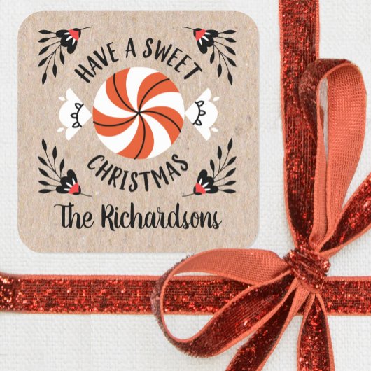 Rode Kraft Kerst Pepermunt Snoep Gift Labels