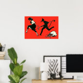 Rode Krampus achtervolgt vrouw appels Poster (Thuiskantoor)