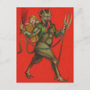 Rode Krampus Hooivork Schakelaar Ontvoering Kind Briefkaart