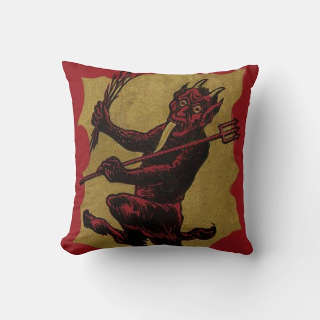Rode Krampus Hooivork Wissel Tong Kussen (Voorkant)