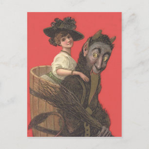 Rode Krampus Ontvoert Vrouw Switch Briefkaart